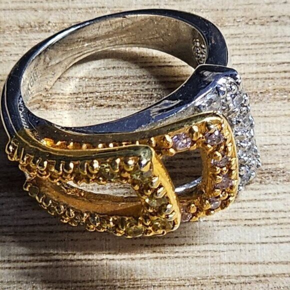 18K GE Silver, Gold, and Bronze Tone Multi-Layered/Armor Ring - Size 5 - Picture 6 of 8